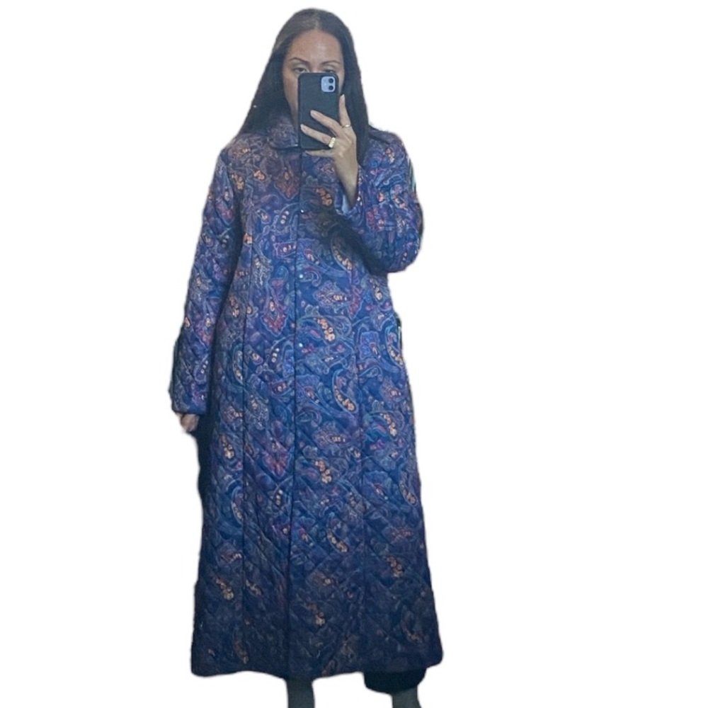 Vintage Blue Multicolor Casual Women's Paisley Puffer Quilted Jacket Pri…